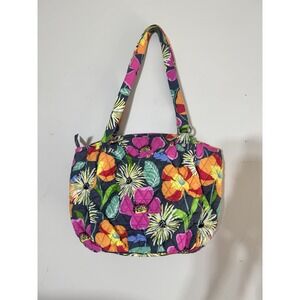Vera Bradley Black Pink Yellow Jazzy Blooms Shoulder Tote Bag